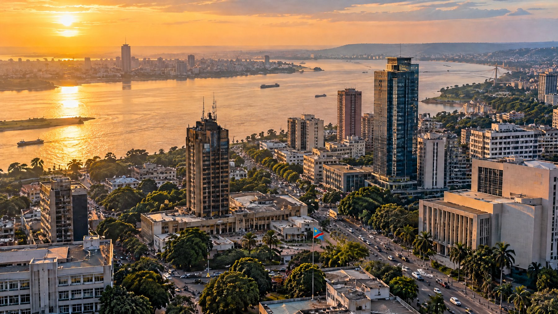 Kinshasa skyline along the Congo River